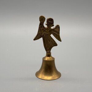 Vintage Brass Angel Bell With Decorative Winged Figure Charming Holiday
